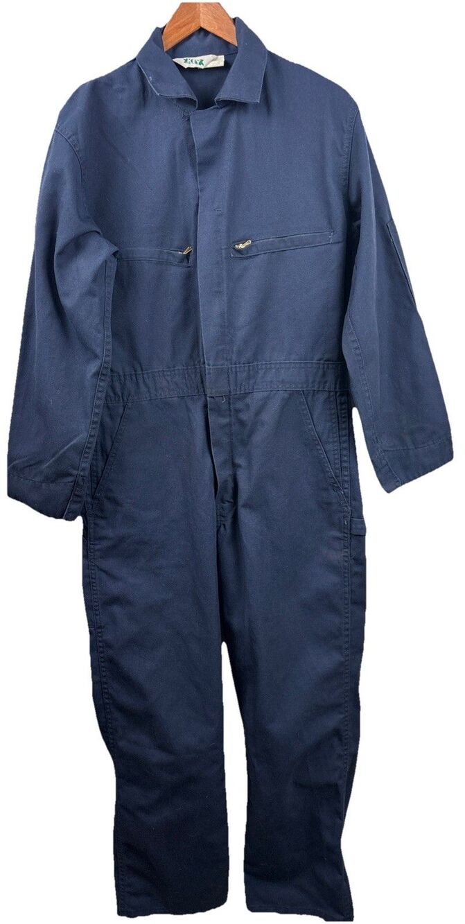 Vintage Key Work Coveralls Mens Large Blue Unlined Zip Made In USA 36S Clean